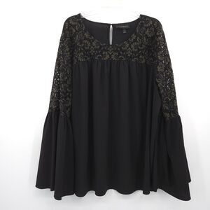 Lane Bryant lace trim tunic top Size 22 black long flare sleeve whimsigoth